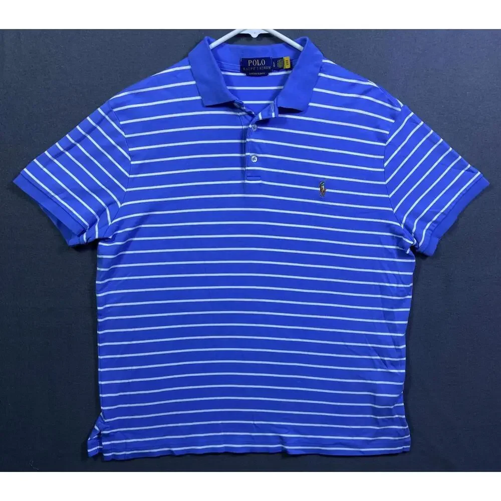Polo Ralph Lauren Custom Fit 22x24.5 Golf Shirt Men’s Size L Blue White Stripes